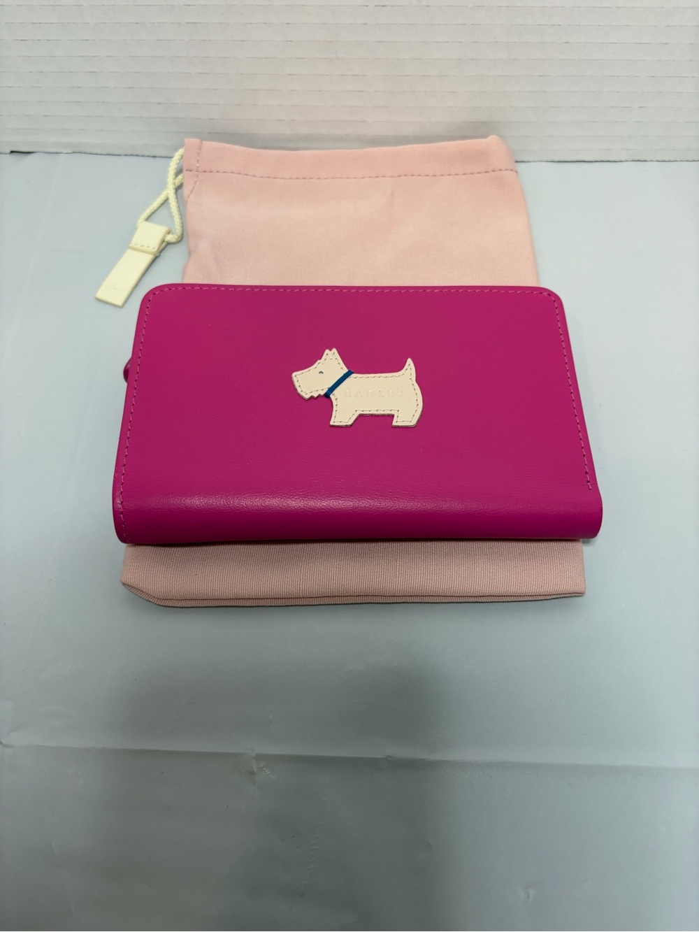 Radley London Pink Leather Bifold Wallet with Cream Heritage Dog appliqué